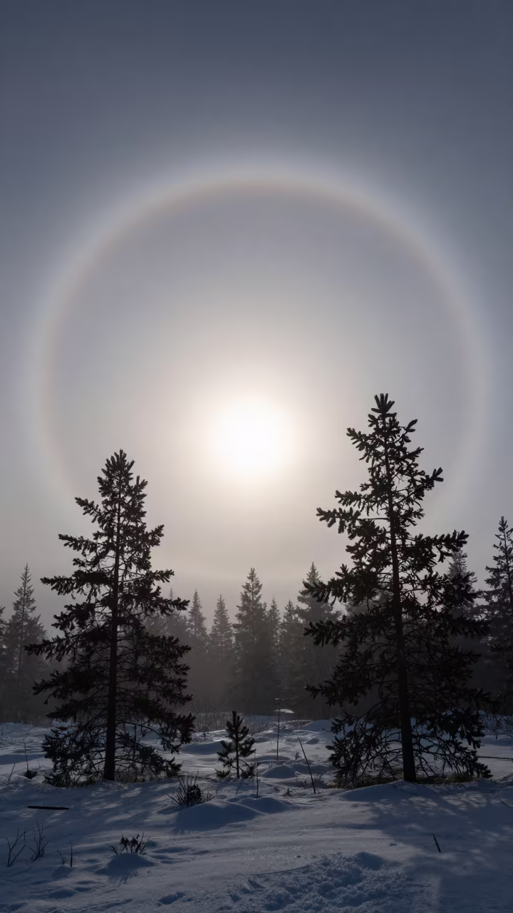 Ice Halo and Parhelic Circle in Russian Mist in in Russia