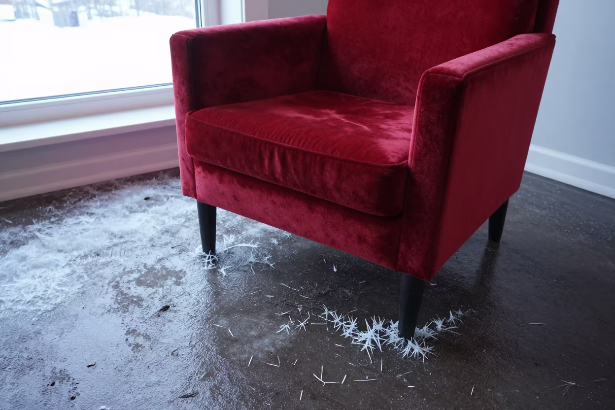 Ice Needles on Velvet Chair in Rovaniemi Spring in on a velvet chair in Rovaniemi