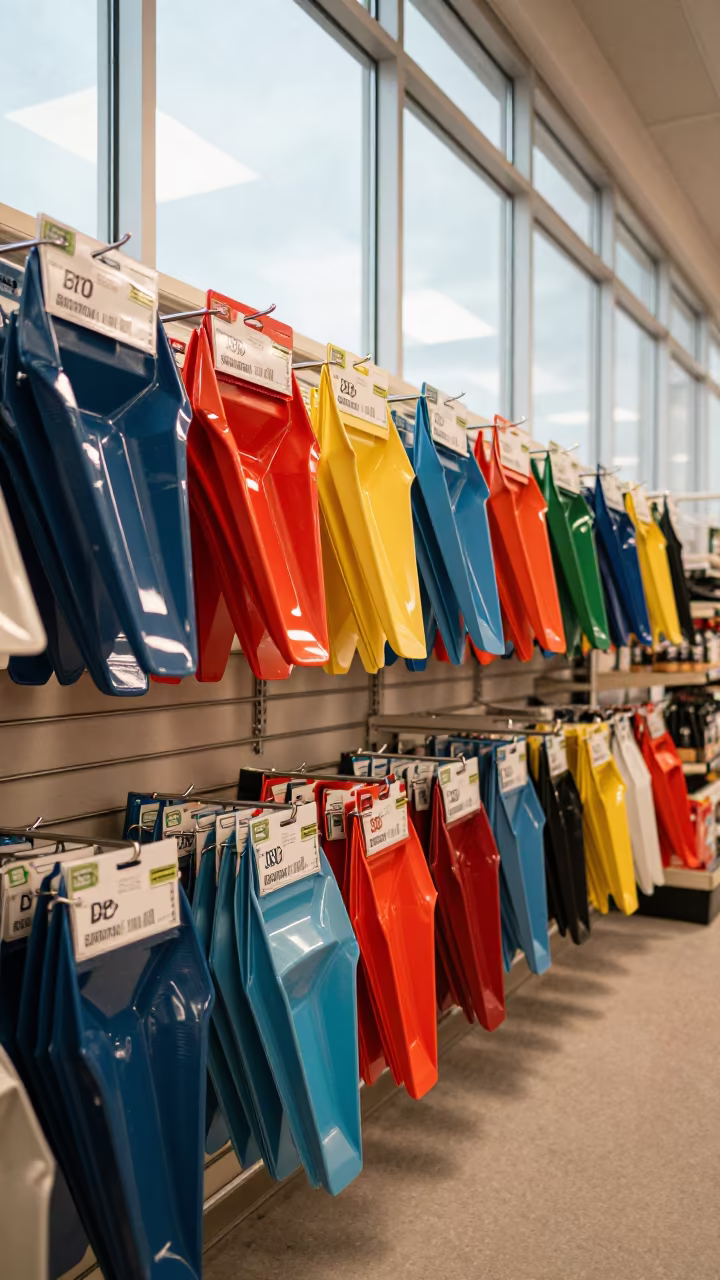 Ice Scraper Rack in Buffalo Store Aisle in along a front-of-store display run in Buffalo