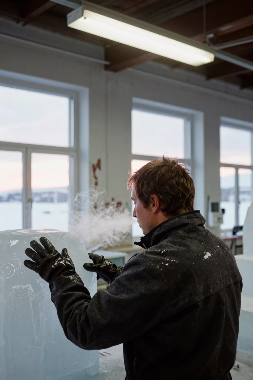 Ice Sculptor Back View Kiruna Night in in Kiruna