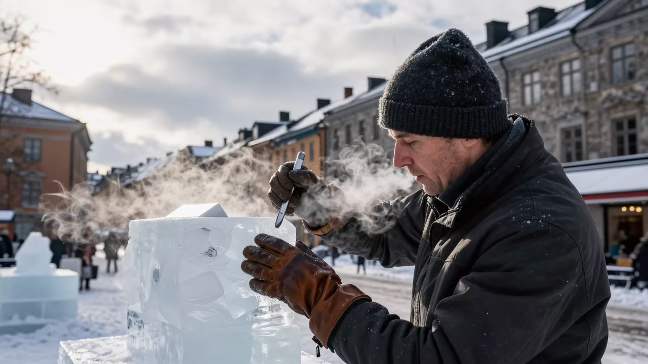 Ice Sculptor Winter Portrait in Stockholm in in Ostermalm, Stockholm