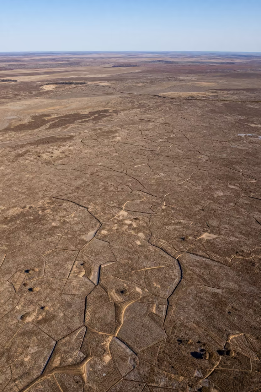 Ice Wedge Polygon Patterns in Russian Tundra Dunes in above dune fields and dry wadis in Russia