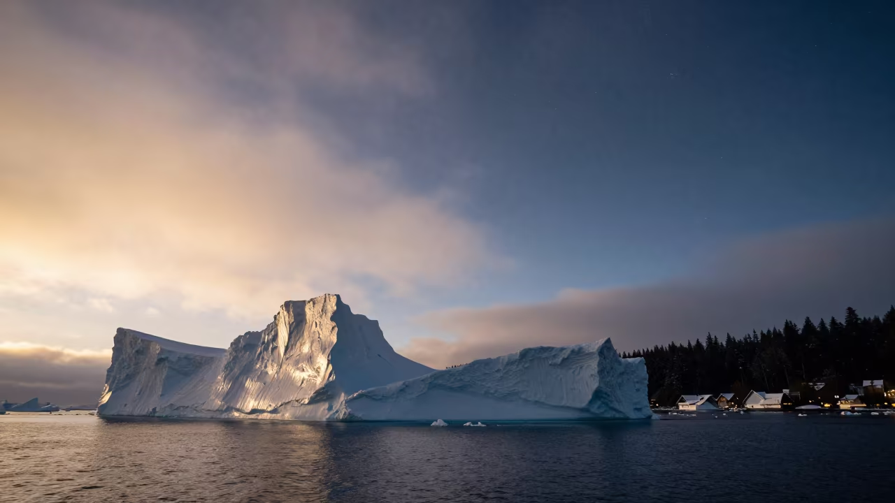Iceberg Calving at Dawn Over Vancouver in from a ridge above layered foothills near Main Street, Vancouver