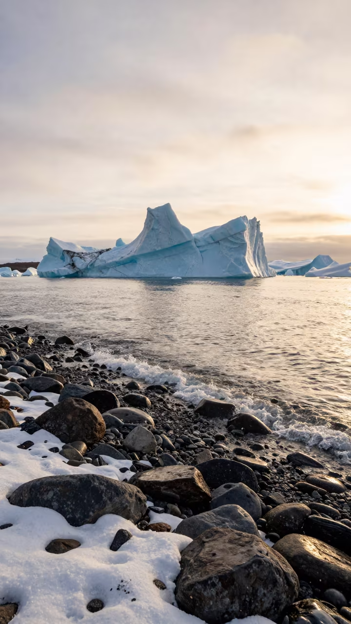 Iceberg Calving Golden Hour Alberta Shoreline in along a wave-cut shoreline in Alberta
