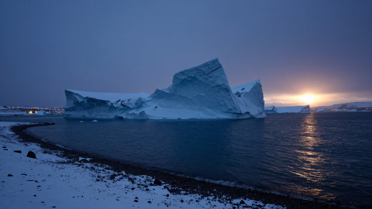 Iceberg Calving Into Sea At Tibet Shore in along a wave-cut shoreline in Tibet
