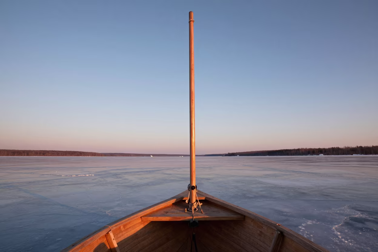 Iceboat on Frozen Siberian Lake at Dusk in in Siberia
