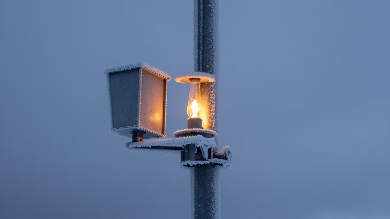 Iced Weather Station Mast in Arctic Wind in in Laugavegur, Reykjavik