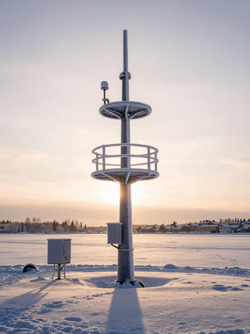 Iced Weather Station Mast at Stockholm Sunset in in Stockholm