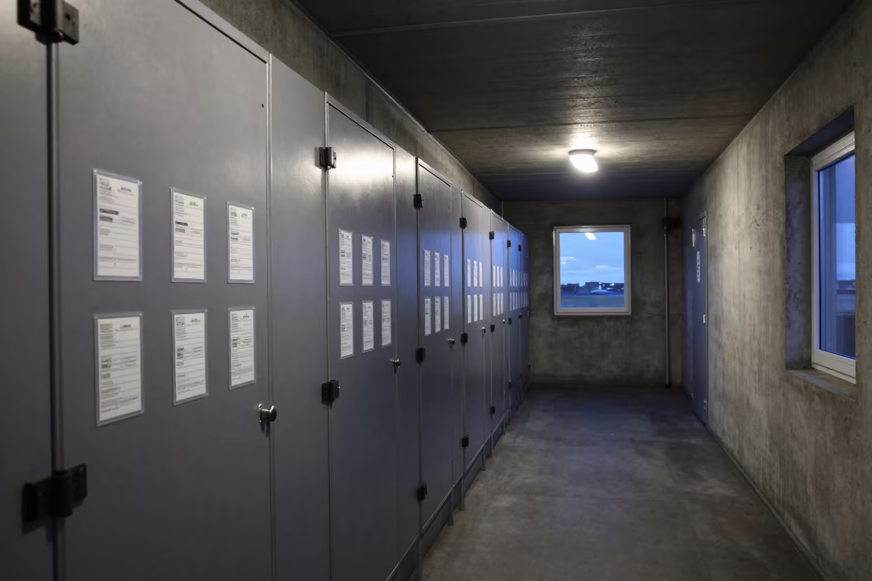 Iceland Barracks Vehicle Manifest Board at Blue Hour in inside a barracks corridor in Iceland