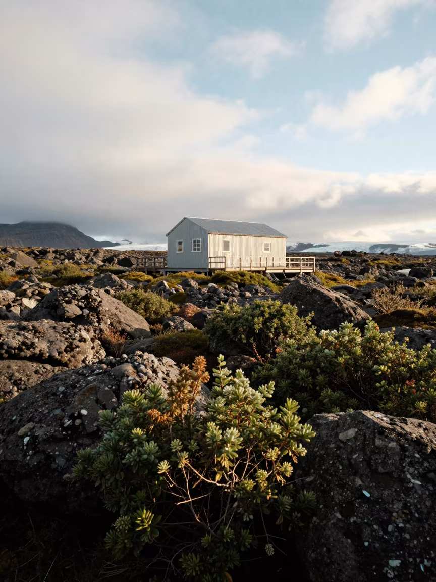 Iceland Geology Station Above Glacier Moraine in at a remote field station in Iceland
