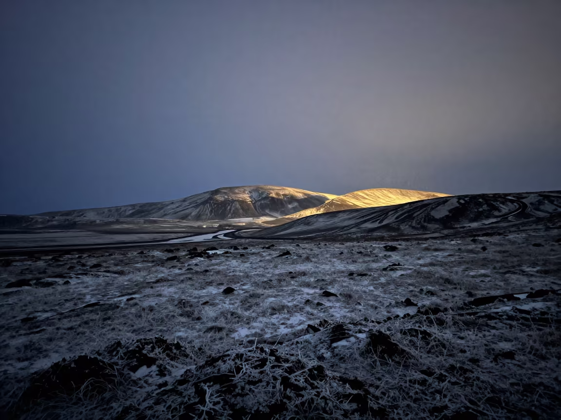 Iceland Sleet Coated Landscape Night Rim Light in in Iceland