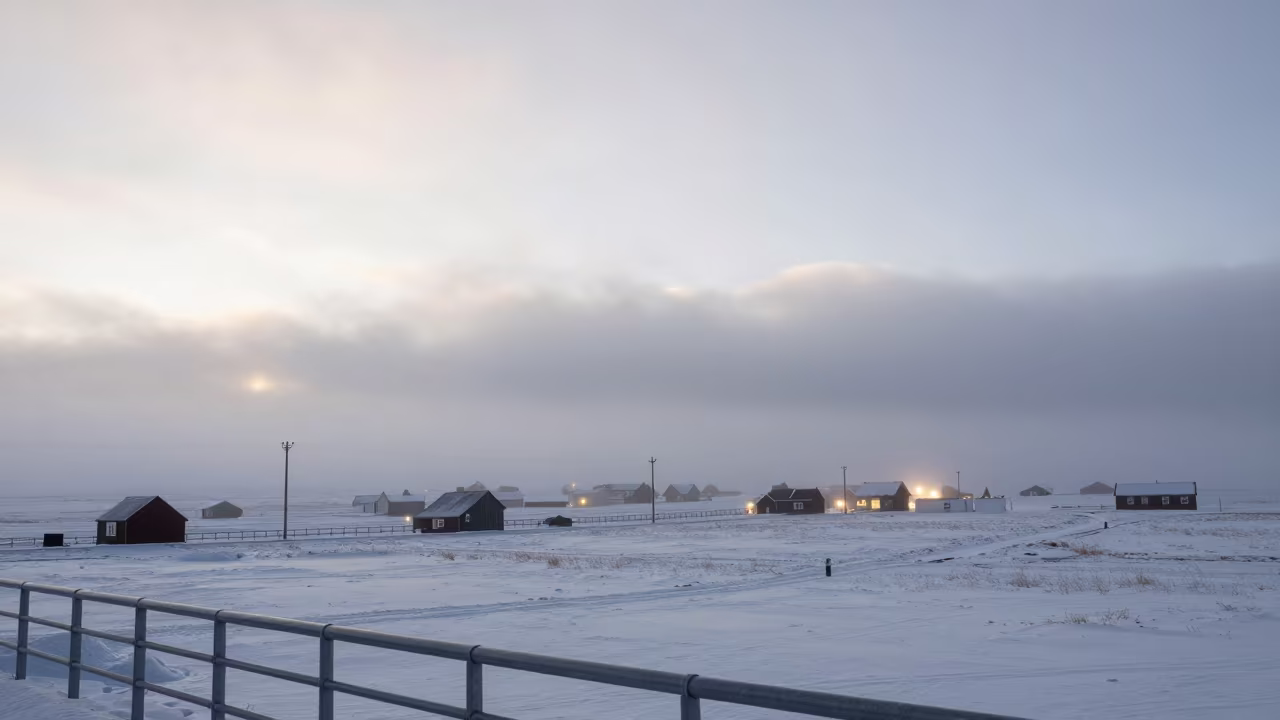Icelandic Ice Fog Halos in Summer Light in across a storm-bright plain in Iceland