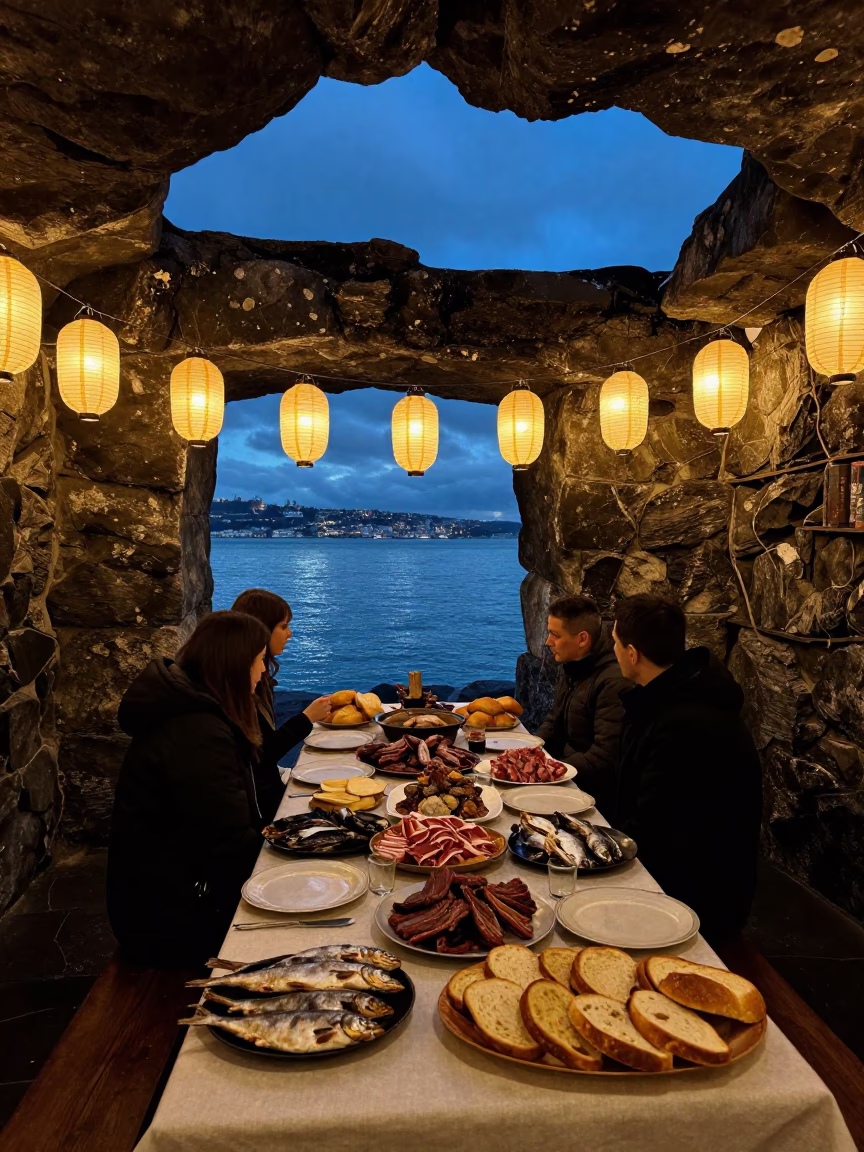 Icelandic Thorrablot Feast in Istanbul Shrine Lanterns in in a shrine lined with lanterns in Istanbul