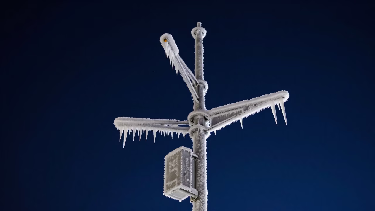 Icicles on Weather Station Mast Under Deep Night Sky in Stockholm Sweden in in Stockholm, Sweden