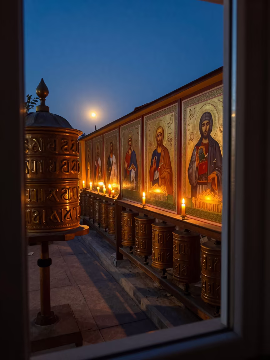 Icon Wall Second Sun Twilight Prayer Wheel in beside a prayer wheel corridor in Santa Clara