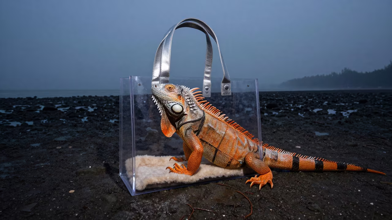 Iguana Soak Tote Acrylic Fleece Jakarta Evening in beside a tidal inlet near Tanah Abang, Jakarta