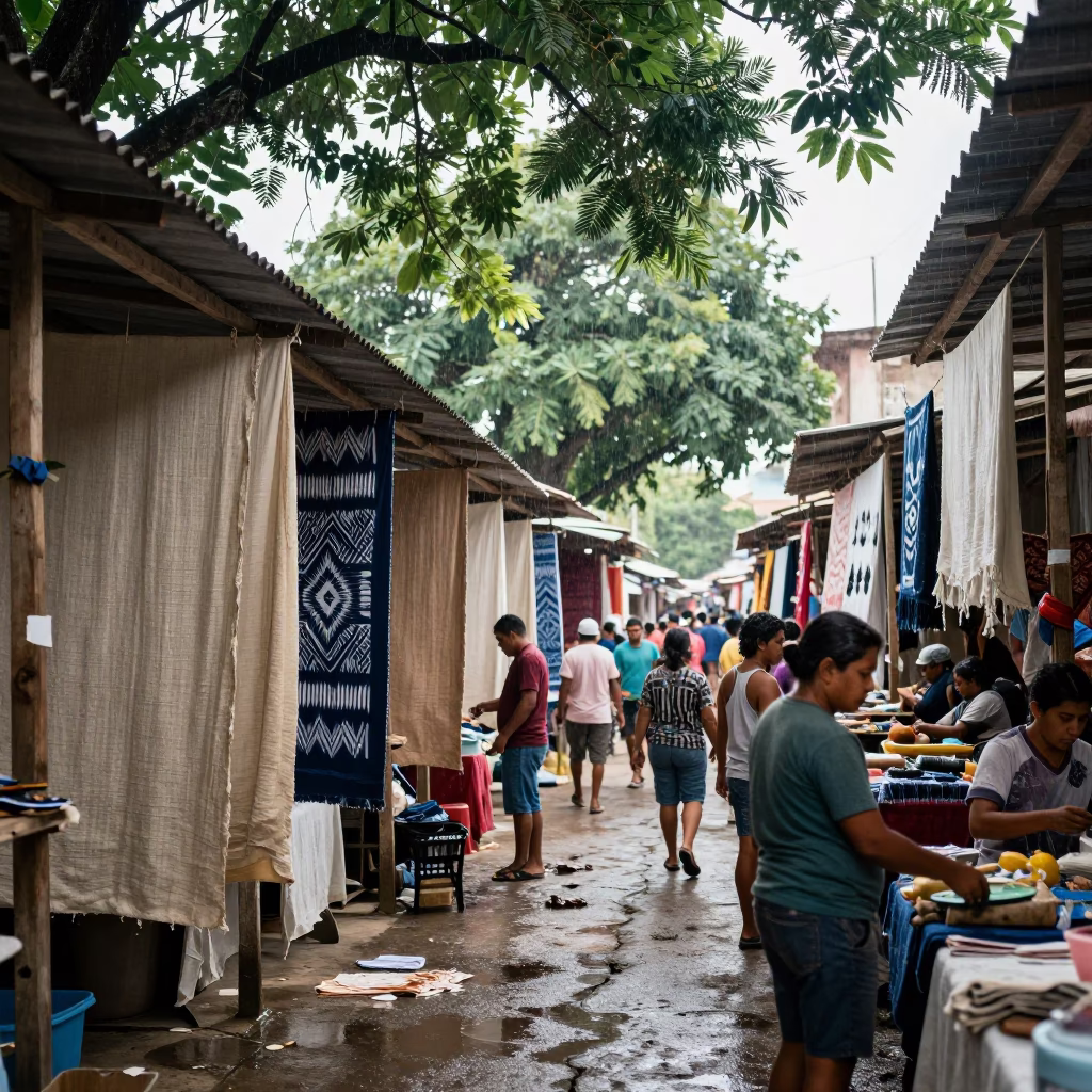 Ikat and Linen Market Lane in Ciego de Ávila in in a flea market lane in Ciego de Ávila