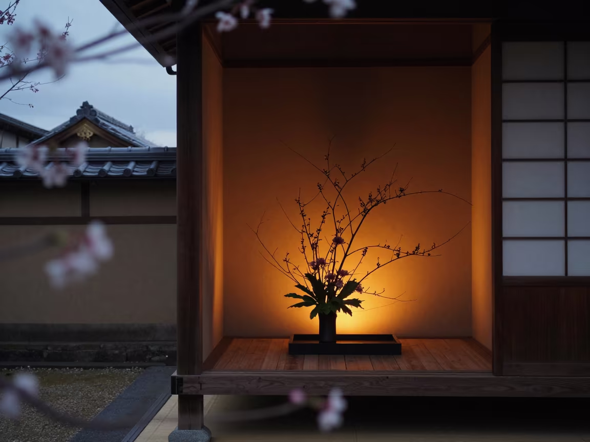 Ikebana Arrangement in Osaka Prayer Hall in in a prayer hall in Nakazakicho, Osaka