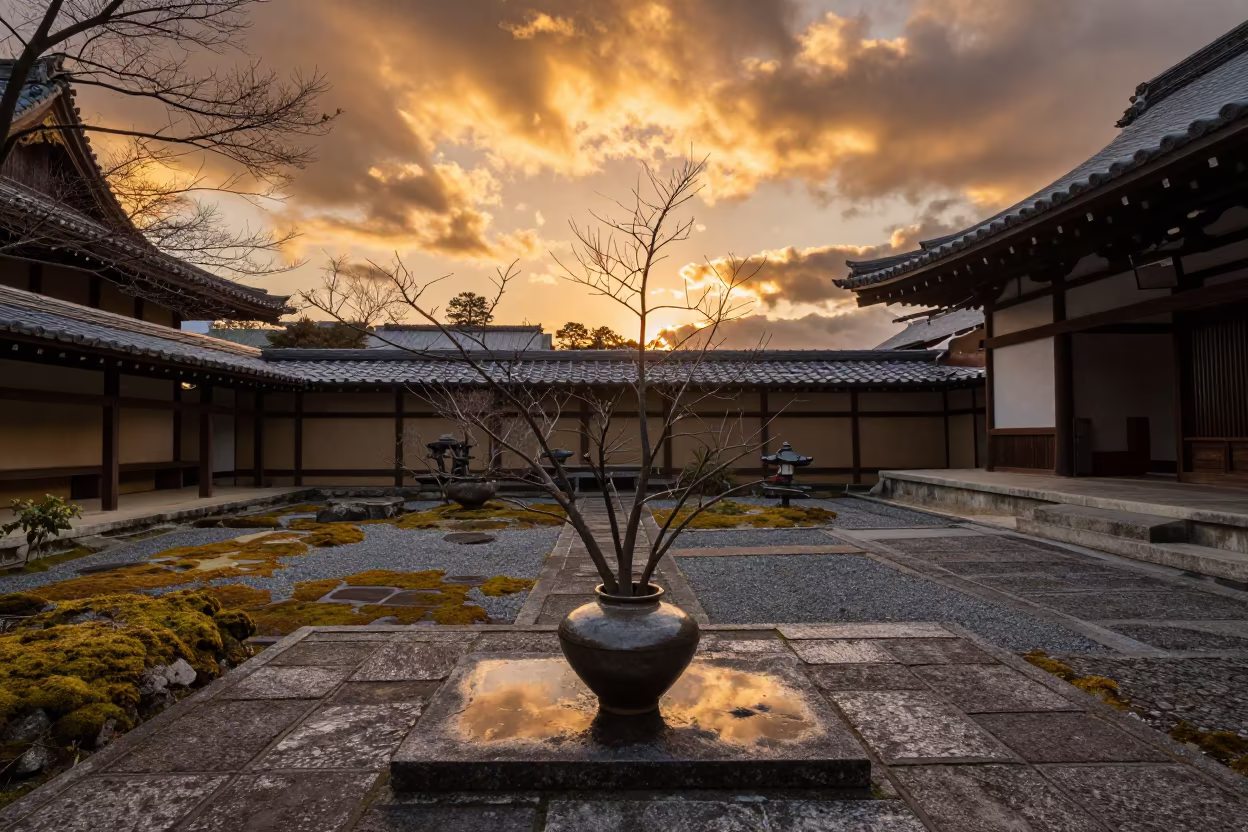 Ikebana in Kanazawa Temple Courtyard Evening in in a temple courtyard in Kanazawa