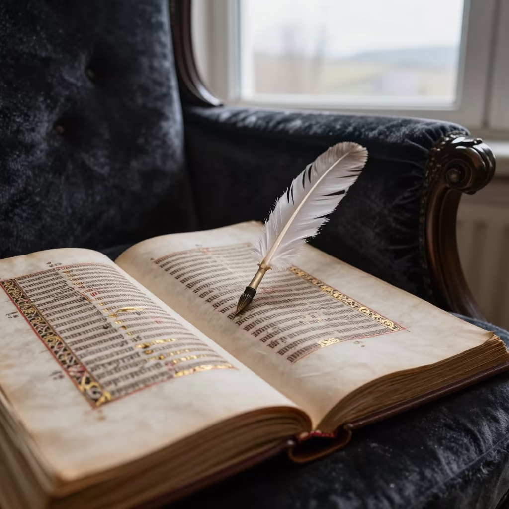Illuminated Manuscript on Velvet Chair in on a velvet chair near Samsun