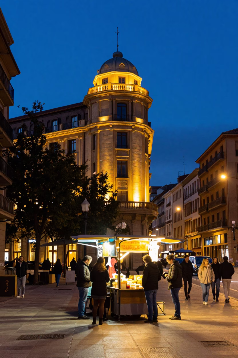 Illuminated Twilight in Bilbao at Blue Hour in in Bilbao, Spain
