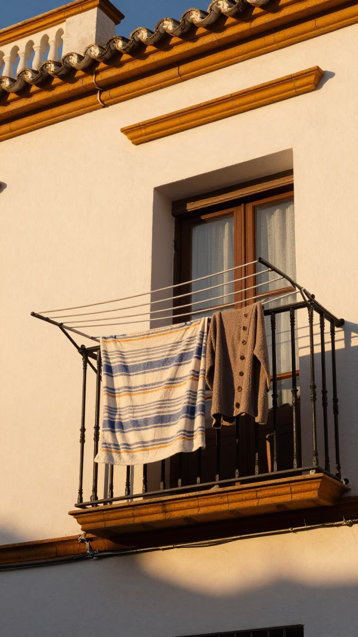Illuminates Balcony at Golden Hour in Seville in in Seville, Spain