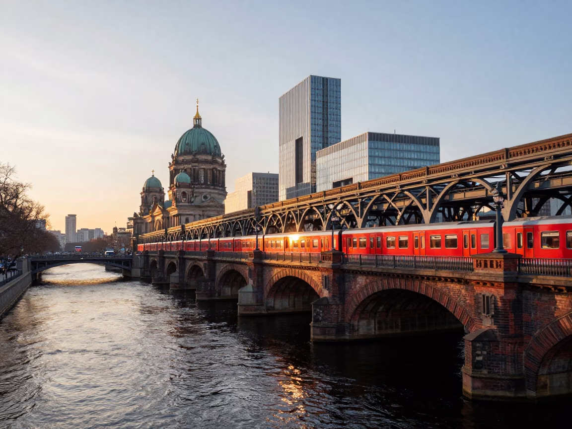 Illuminates Cityscape in Berlin at As First Light Reaches The Scene in in Berlin, Germany