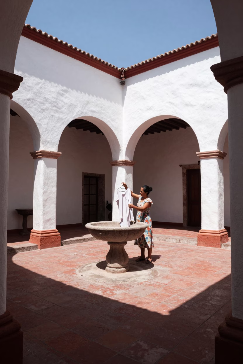 Illuminates Courtyard in Merida at Flat Noon Light in in Merida, Mexico