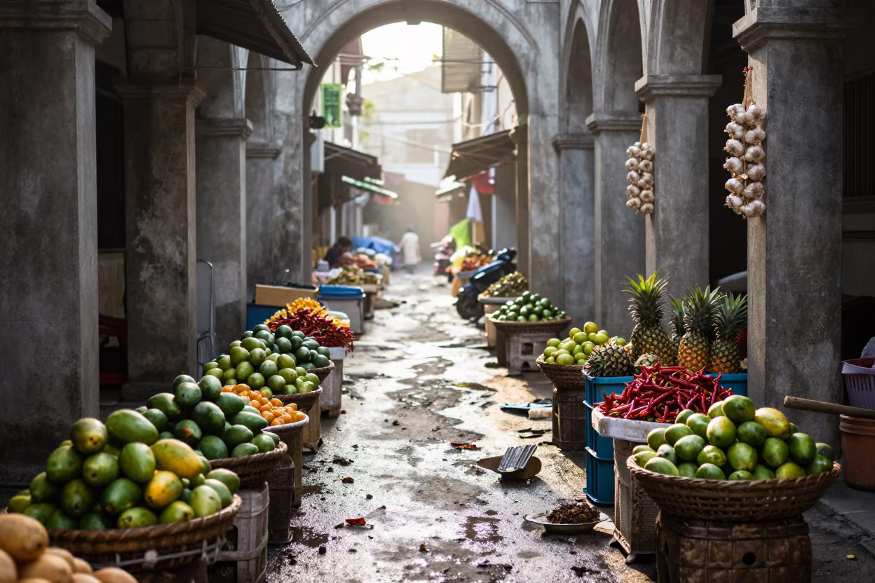 Iloilo Produce Alley in Storm Light in in a flea market lane in Iloilo