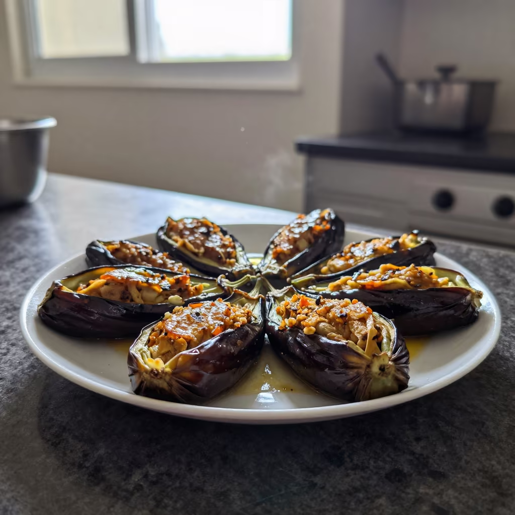Imam Bayildi Stuffed Eggplant on Kitchen Worktop in on a kitchen worktop in Pietermaritzburg