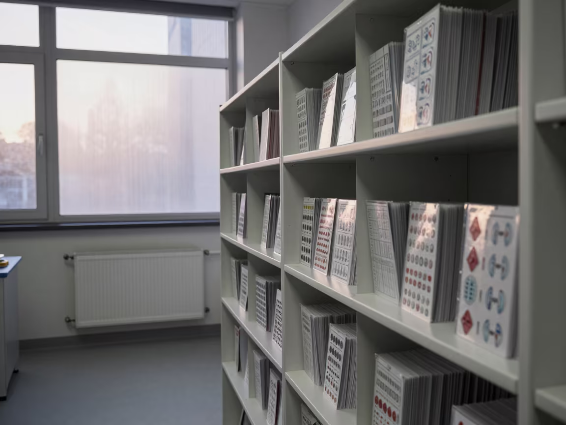 Implant Sticker Files in Frankfurt Supply Alcove in inside a medical supply alcove near Frankfurt