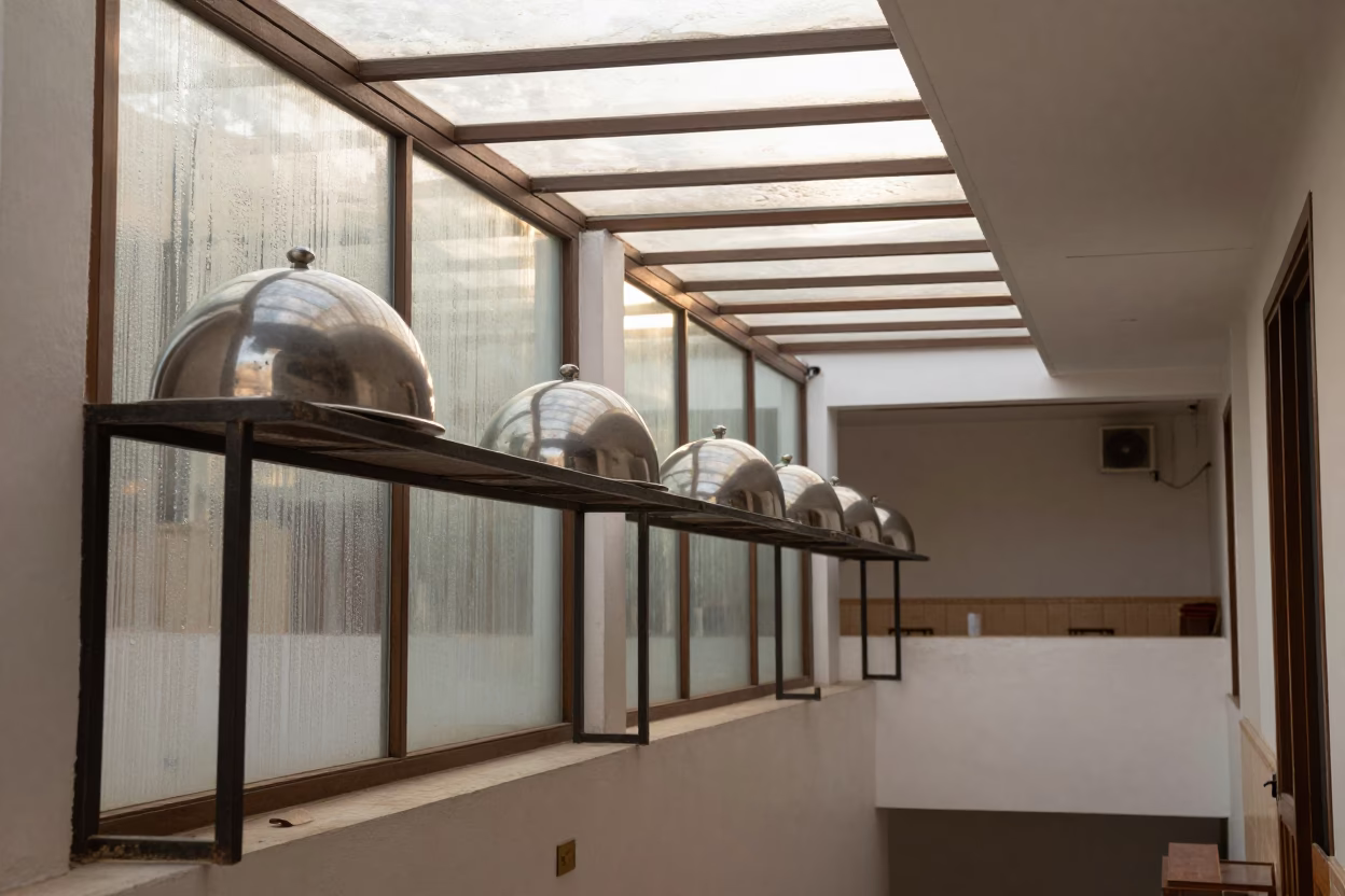 In-room Dining Cloche Warmer Shelf Zanzibar Hotel in inside a hotel lobby near Hurumzi, Zanzibar City