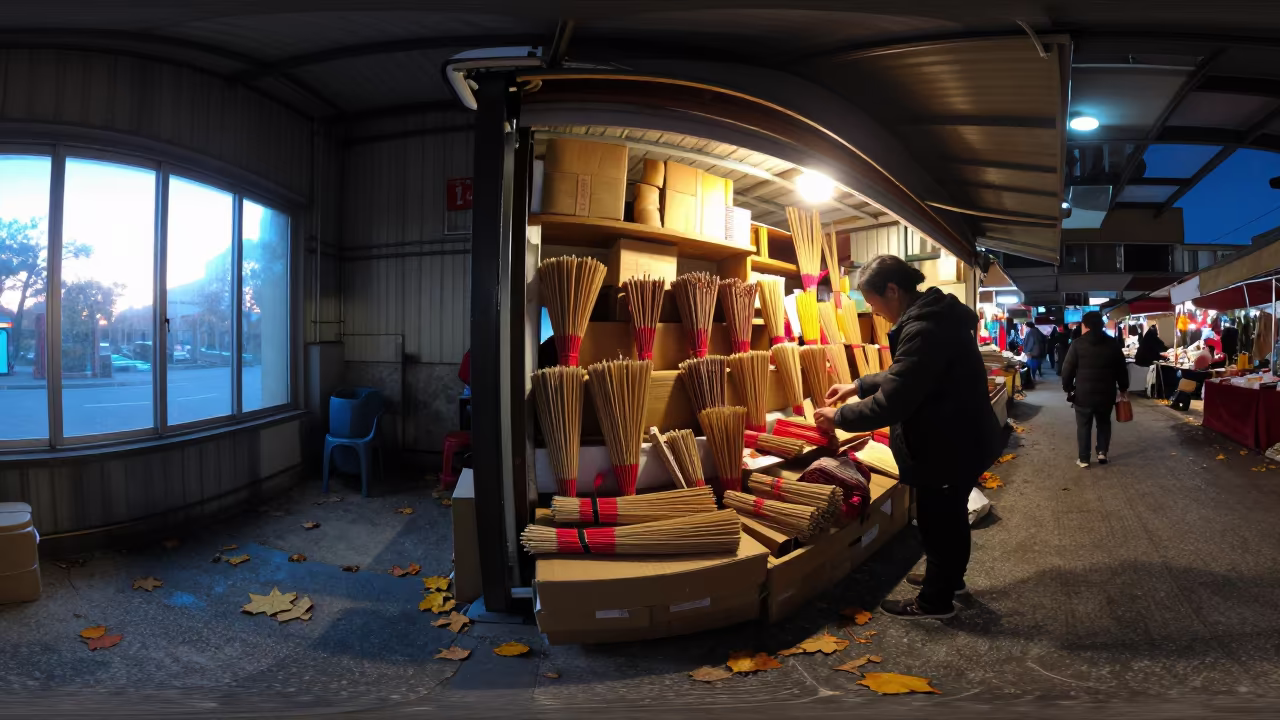 Incense Bundles at Hsinchu Market Stall Entrance in in a flea market lane in Hsinchu
