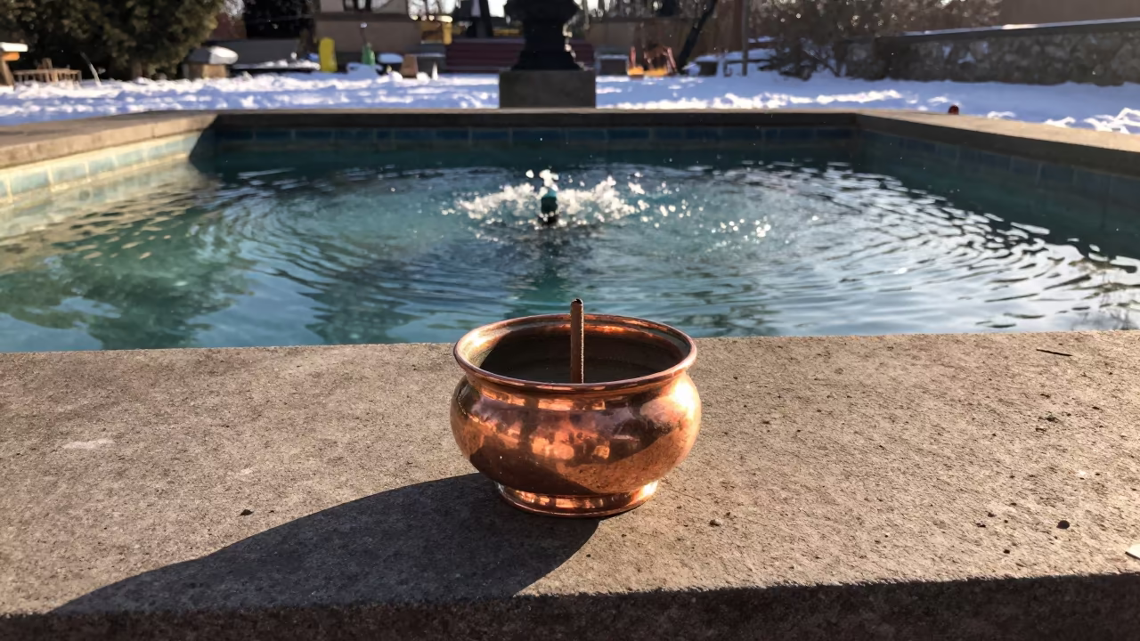 Incense Holder in Dawn Shadow Near Cork Pool in at the edge of a sacred pool near Cork