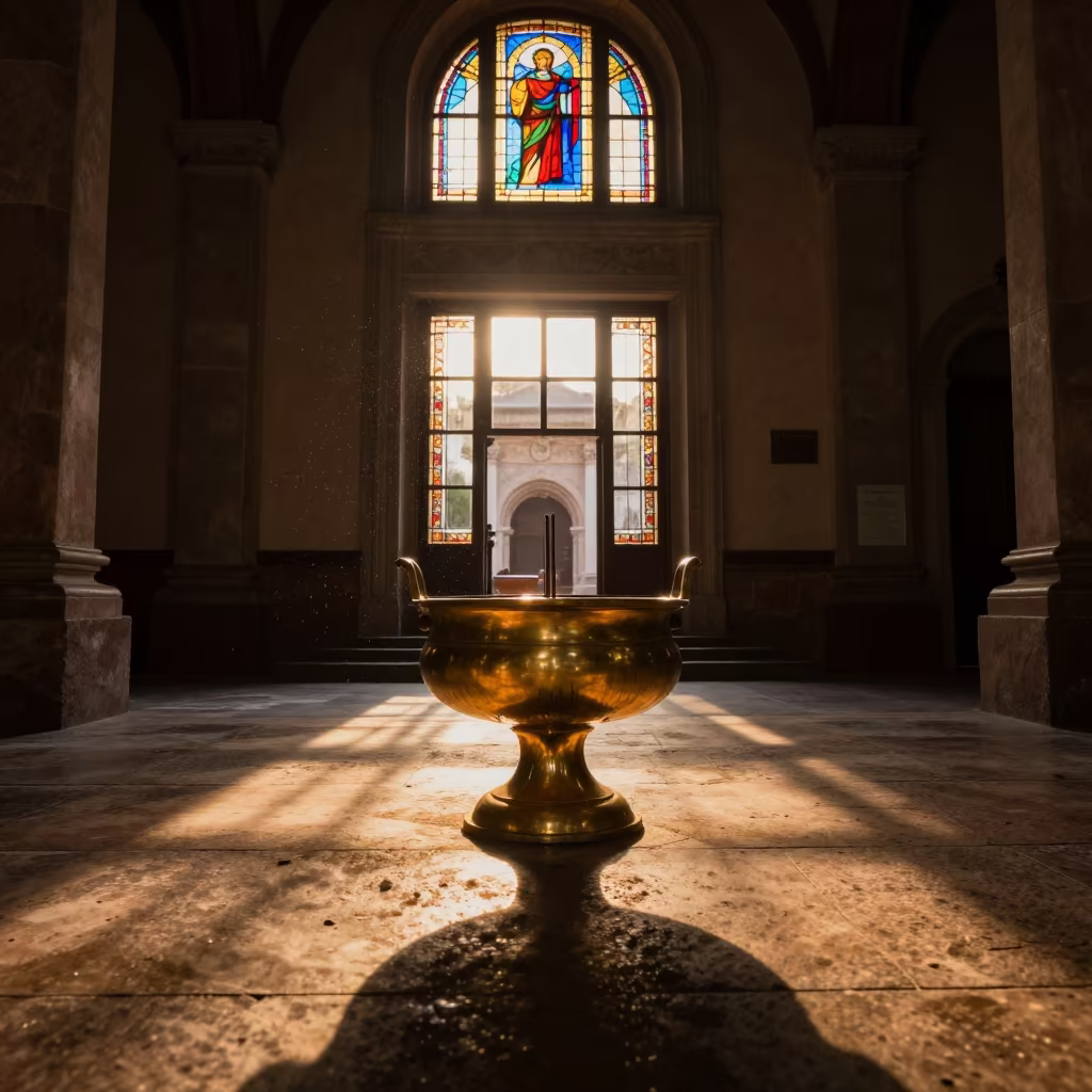 Incense Holder in Late Afternoon Temple Light in in a temple courtyard in Godoy Cruz