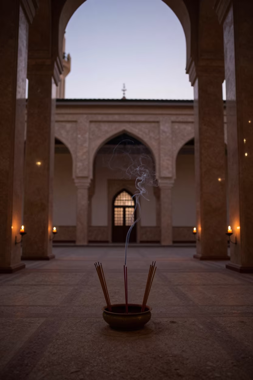 Incense Smoke in Salvador Mosque Prayer Hall in in a mosque prayer hall in Salvador
