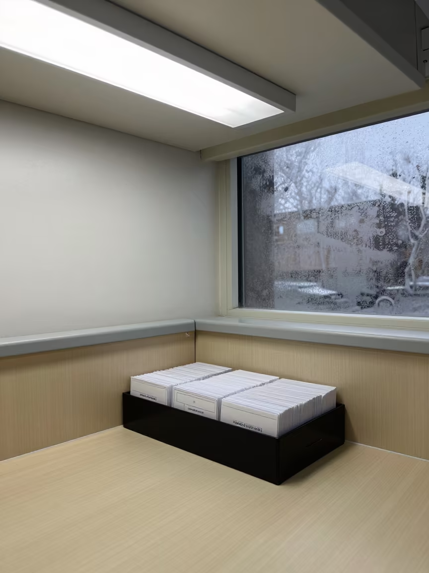 Index Card Box on Office Desk in Winter in on a painted display ledge in Oral