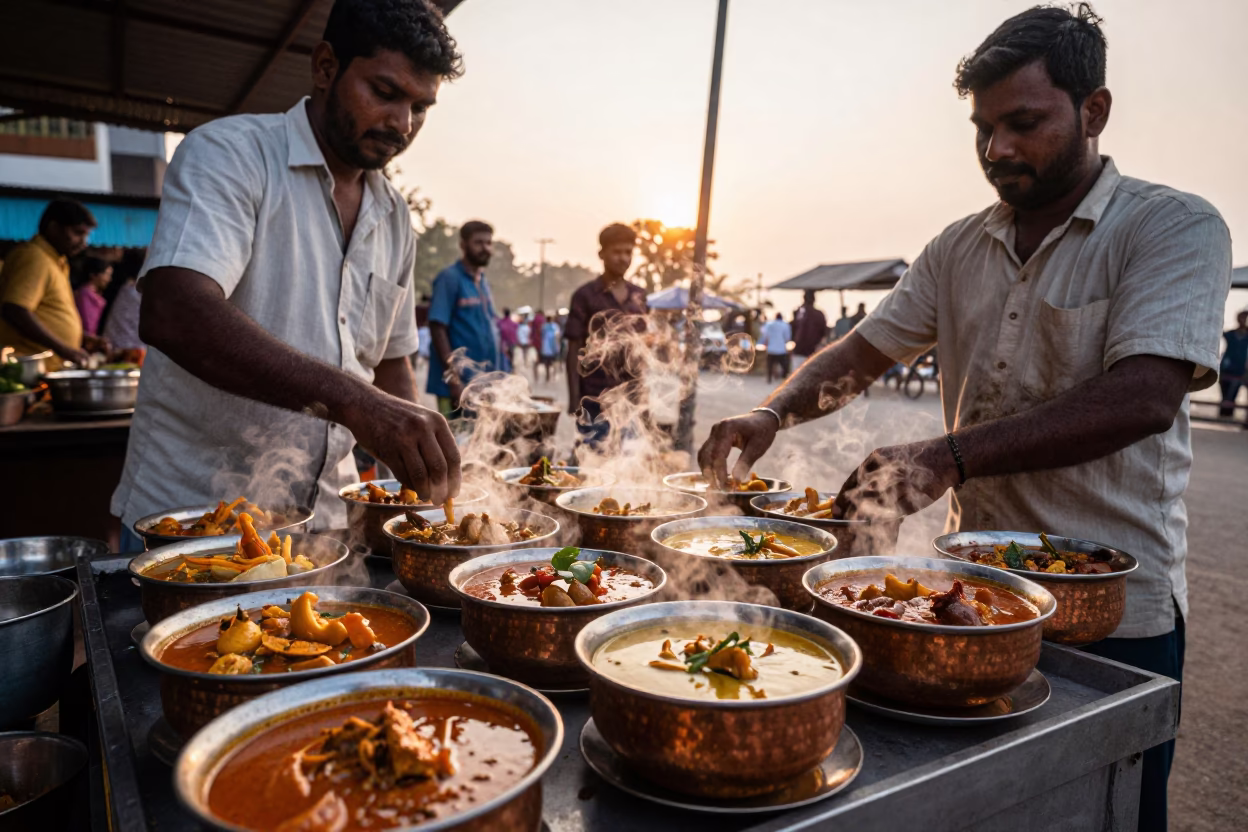 Indian Curry in Kochi at The Still Hours Before Dawn Light in in Kochi, India