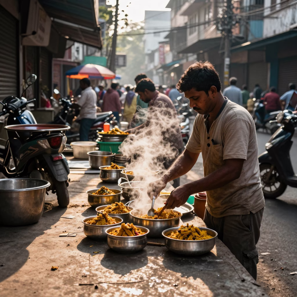 Indian Curry in Kolkata at Clear Late-afternoon Light in in Kolkata, India