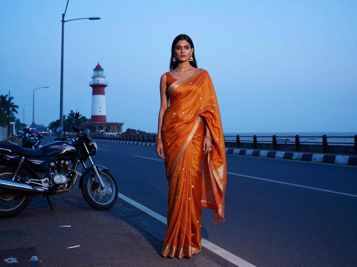 Indian Model in Mumbai at Nautical Dawn Light in in Mumbai, India