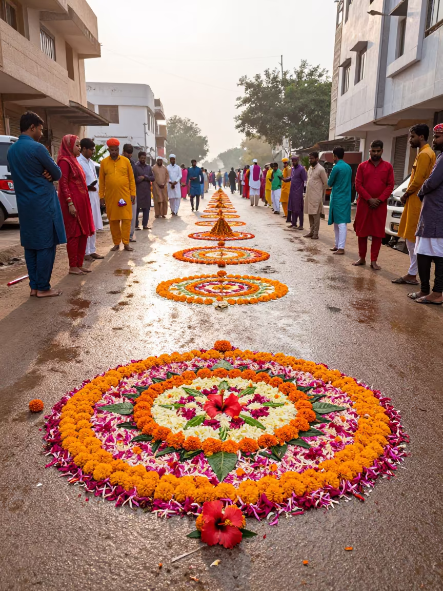 Indian Onam Flower Carpet Festival in Basra in at a festival street procession near Basra