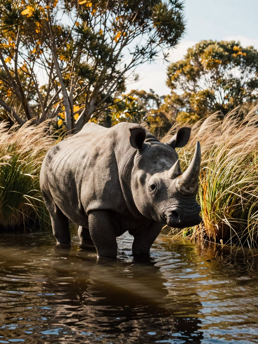 Indian Rhinoceros Marsh Tasmania Midday in beside a tidal inlet in Tasmania