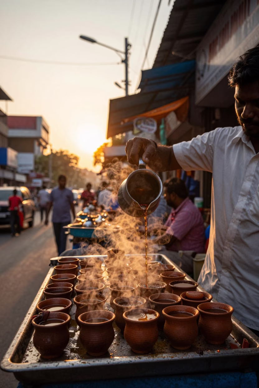 Indian Tea in Chennai at Golden Hour in in Chennai, India