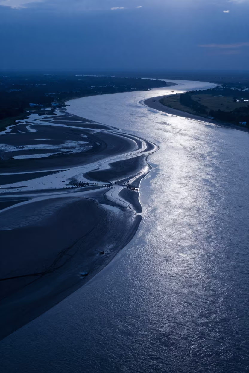 Indigo Delta Branches from Space Over Guayaquil in along a wave-cut shoreline near Guayaquil
