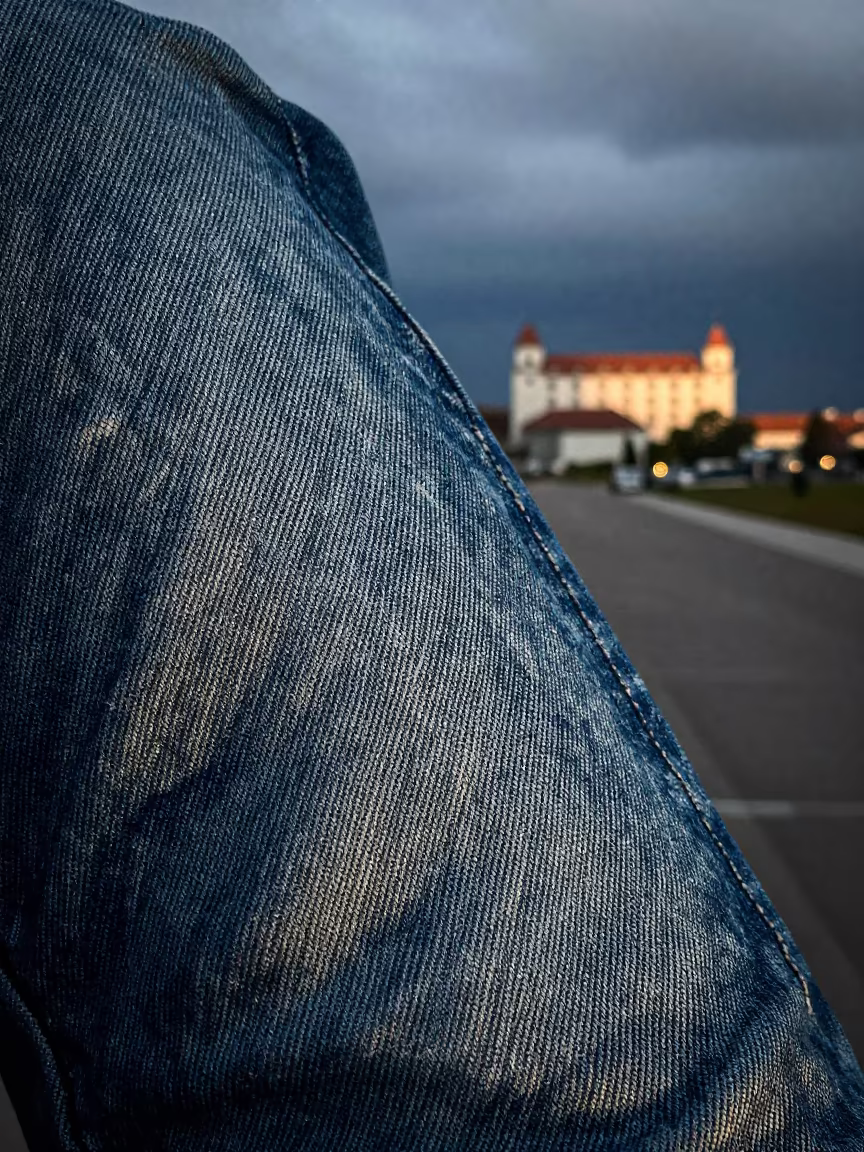 Indigo Denim Texture in Winter Twilight Shadow in near Bratislava