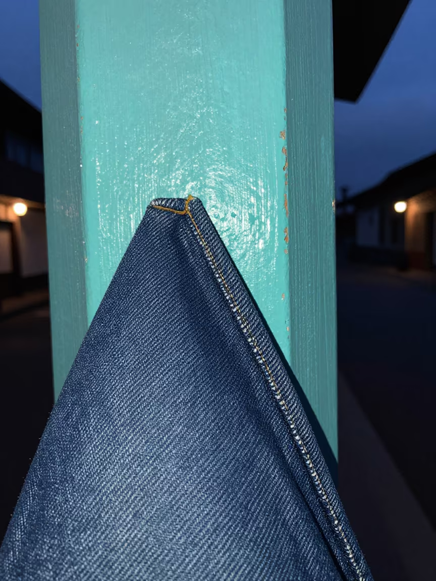 Indigo Denim Weave Macro Against Turquoise in against weathered turquoise paint near Livingstone