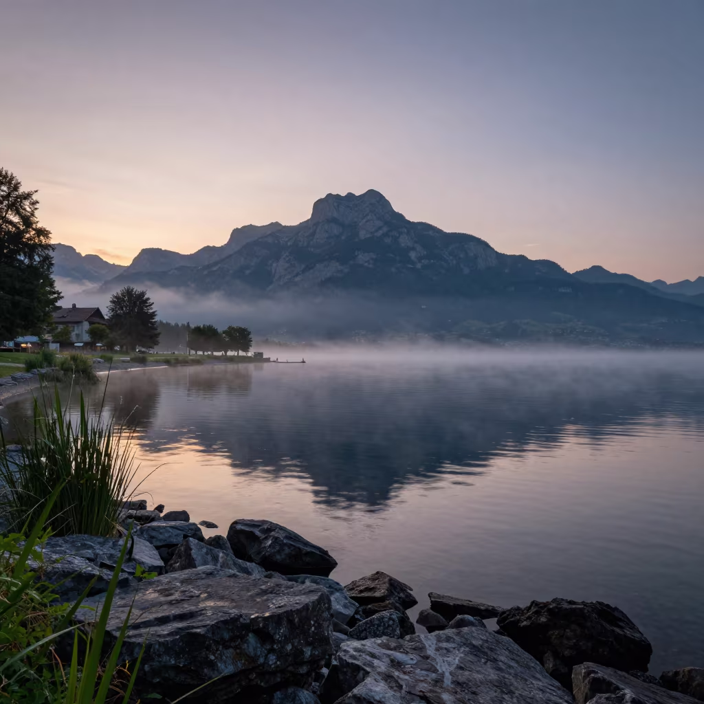 Indigo Lagoon Twilight Fog Lucerne Shore in along a wave-cut shoreline near Lucerne