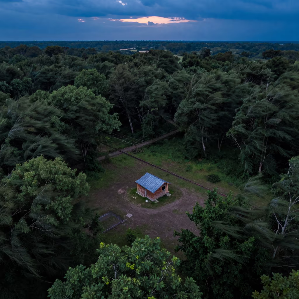 Indigo Monsoon Twilight Over Burewala Forest Cabin in high above irrigation geometry near Burewala
