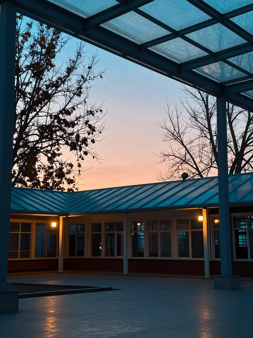Indigo to Peach Sky Gradient in Urumqi Arcade in inside a glass-roofed arcade near Urumqi