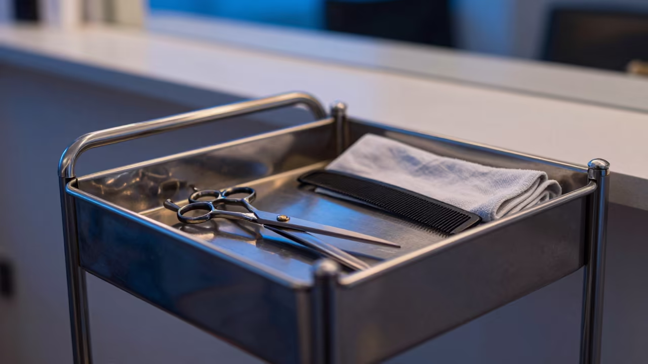 Indigo Salon Caddy Bulawayo Pre-Service Tools in at a salon reception counter in Bulawayo